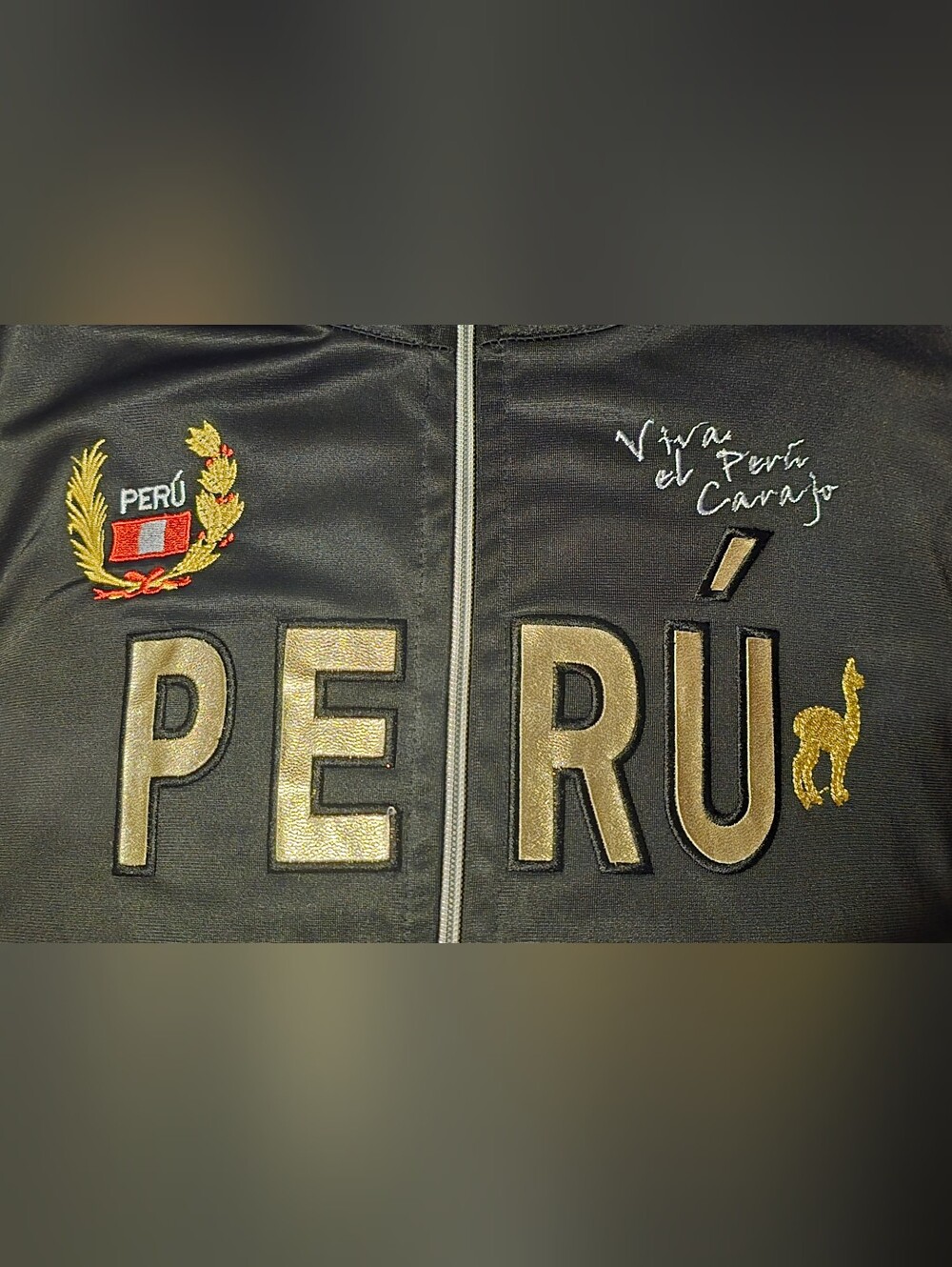 RARE PERÚ Embroidered Black SATIN Jacket with Gold Accents..MADE IN PERU